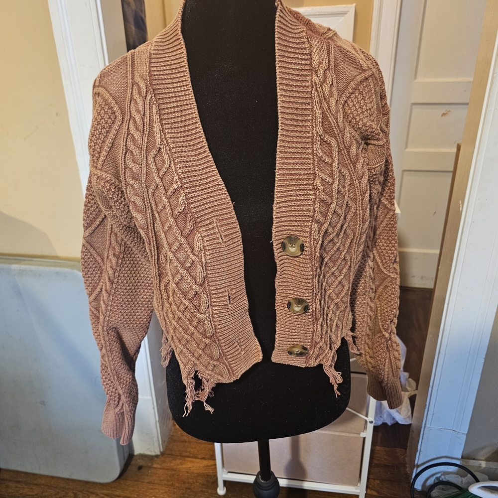 Gilded Intent Cable Knit Cardigan - Tan